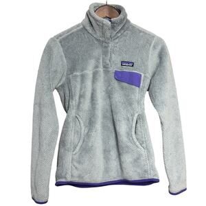 Grey and Purple Patagonia Polartech Fleece Pullover - Size Small